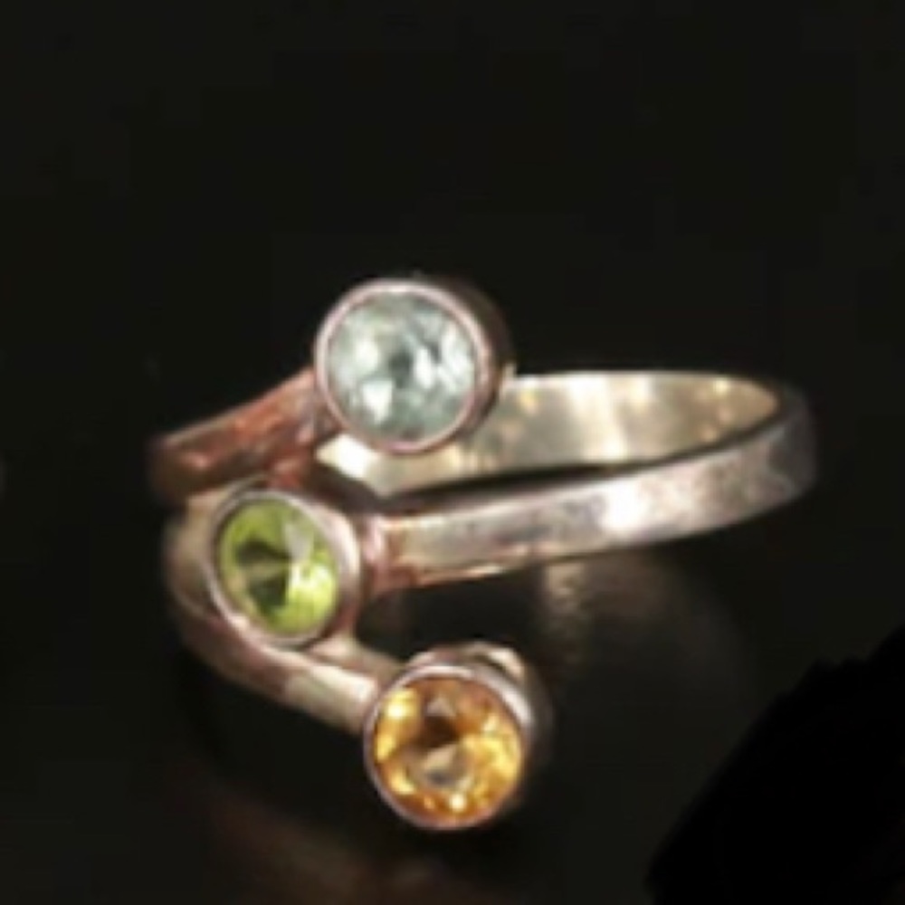 Sterling silver 925 ring w yellow/green/blue stones approximately sz 9-9.5